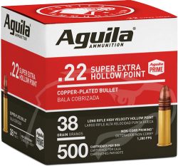 AGUILA HIGH-VEL 22LR 38GR - PLATED HP 1280FPS 500RD 4BX/CS