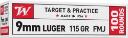 WINCHESTER USA 9MM LUGER 115GR - FMJ 100RD 10BX/CS
