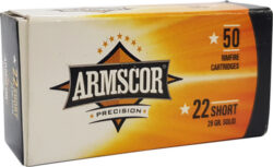 ARMSCOR 22 SHORT 29GR PLATED - LEAD-RN 1095FPS 50RD 100BX/CS