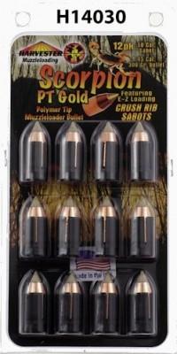 Harvester Muzzleloading Scorpion PT Gold Premium Polymer Tip Muzzleloader Bullets 50 Cal. Sabot 300 gr .451" Polymer Tip Bullet 12/pk